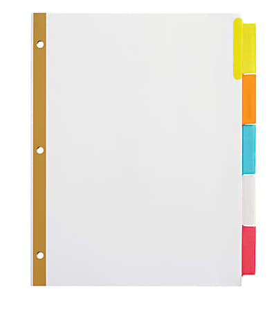 Office Depot® Brand Insertable Dividers With Big Tabs, White, Assorted Colors, 5-Tab