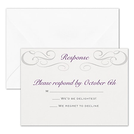 Custom Wedding & Event Response Cards With Envelopes, 4-7/8" x 3-1/2", Charming Type, Box Of 25 Cards