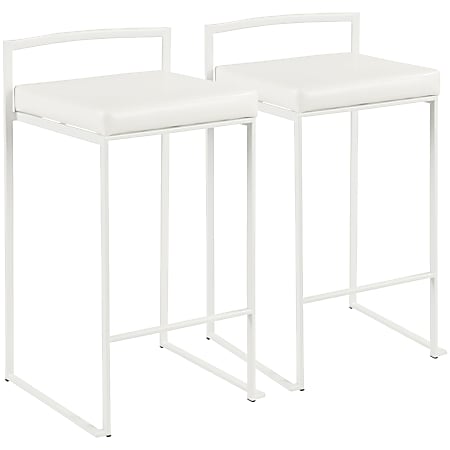 LumiSource Fuji Stacker Counter Stools, White Seat/White Frame, Set of 2 Stools, B26FUJIWW2