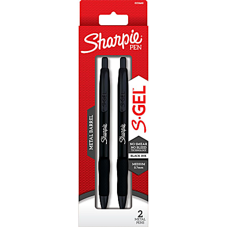Sharpie® S-Gel Pens, Medium Point, 0.7 mm, Black Barrels, Black Ink, Pack Of 2 Pens