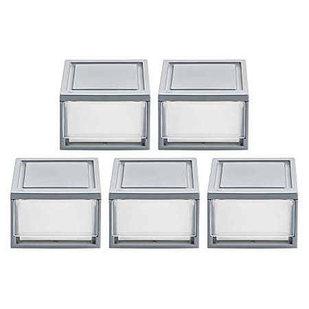 Iris® Stackable Storage Bins With Drawers, 5-7/16"H x 8-1/2"W x 13-1/8", Gray, Set Of 5 Bins
