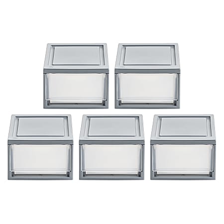 Iris&reg; Stackable Storage Bins With Drawers, 5-7/16"H x 8-1/2"W x 13-1/8", Gray, Set Of 5 Bins