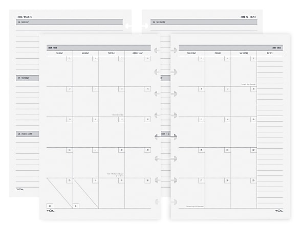 2023-2024 TUL® Discbound Academic Weekly/Monthly Refill Planner Pages, Junior Size, July 2023 To June 2024