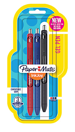 Paper Mate® InkJoy™ Retractable Gel Pens, Fine Point, 0.5 mm, Black Barrels, Assorted Ink Colors, Pack Of 3