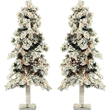 Fraser Hill Farm Snowy Alpine Trees With Clear Lights, 3', Set Of 2