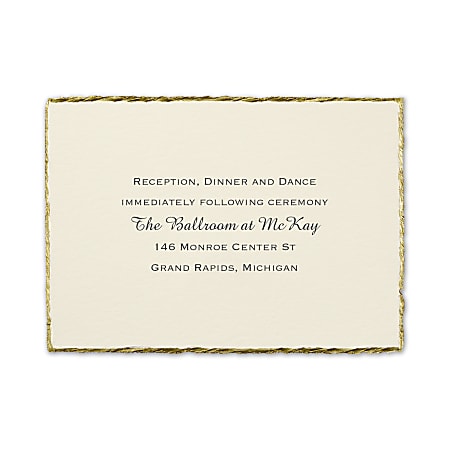 Custom Premium Wedding & Event Reception Cards, 4-7/8" x 3-1/2", Deckled In Gold, Box Of 25 Cards