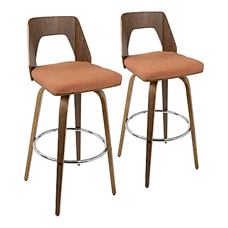 LumiSource Trilogy Bar Stools, Walnut/Orange, Set Of 2 Stools