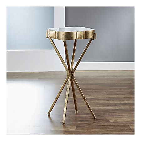 FirsTime & Co.® Quatrefoil Tray Side Table, Round, White/Satin Gold