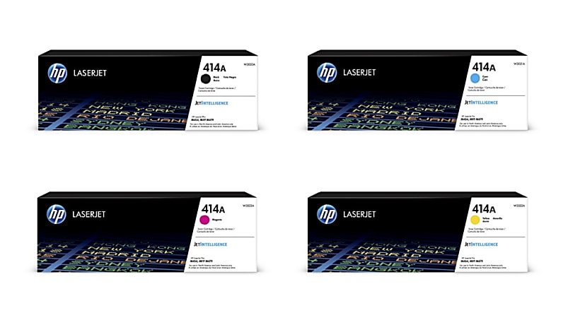 HP 414A 4-Color Black/Cyan/Magenta/Yellow Toner Cartridges, Pack Of 4 Cartridges, HP414ASET-OD