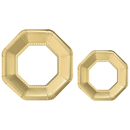 Amscan Octagonal Premium Plates, Gold, 20 Plates Per Pack, Case Of 2 Packs