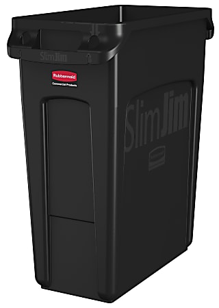 Rubbermaid® Slim Jim Rectangular Polyethylene Vented Waste Receptacle, 16 Gallons, Black