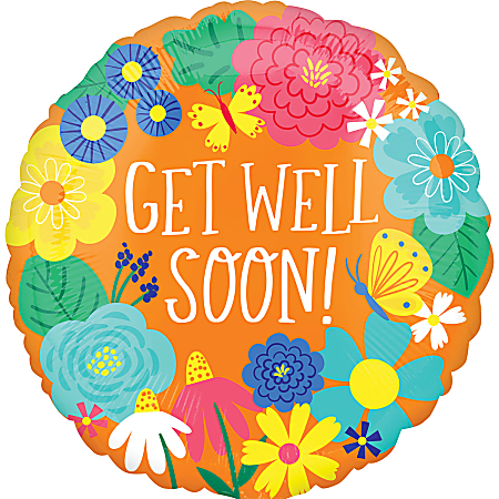 Amscan Get Well Foil Balloon, Circle, 18", Orange Floral