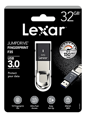 Lexar® JumpDrive® Fingerprint F35 USB 3.0 Flash Drive, 32GB, Black, LJDF35-32GBNL