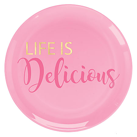 Amscan Life Is Delicious Plastic Plates, 7-1/2", Pink, Pack Of 20 Plates