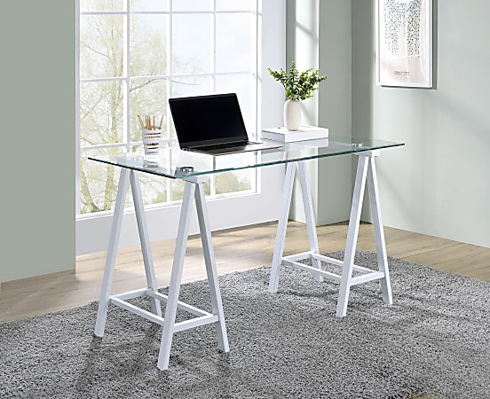 White desk outlet with clear top