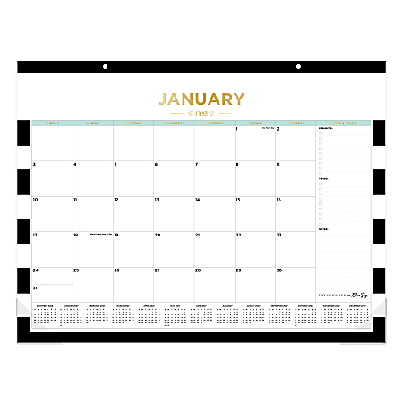 2027 Blue Sky Rugby Stripe Black Monthly Desk Pad Planning Calendar, 22x17, 0%, Rugby Stripe Black, Jan&ndash;Dec, RY27