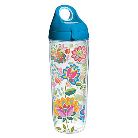 Tervis Boho Floral Chic Water Bottle With Lid, 24 Oz, Clear