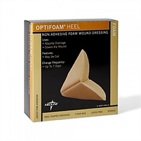 Medline Optifoam Heel Non-Adhesive Wound Dressings, 3 11/16" x 3 11/16", Tan, Pack Of 5