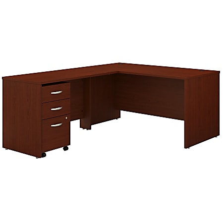 Bush Business Furniture 60"W L-Shaped Corner Desk With 3-Drawer Mobile File Cabinet, Mahogany, Standard Delivery