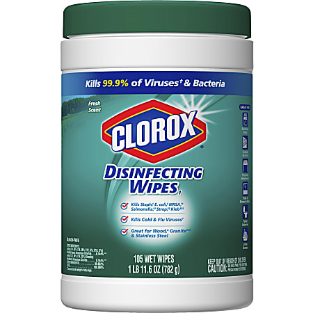 Clorox® Disinfecting Wipes, 7" x 8", Fresh Scent, 105 Wipes Per Canister