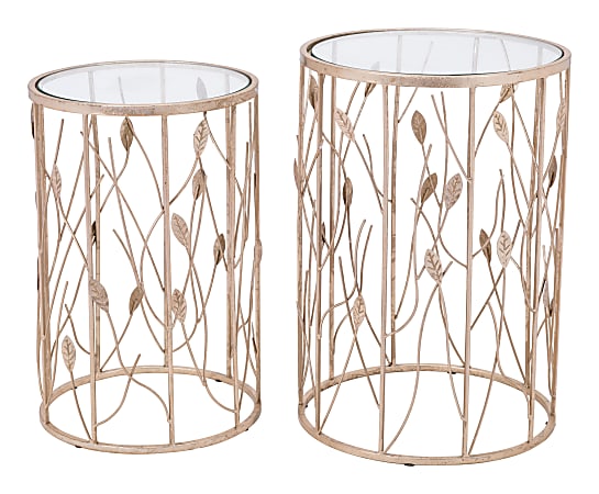 Zuo Modern Sage Tempered Glass And Steel Round End Tables, 22”H x 15”W x 15”D, Gold, Set Of 2 Tables