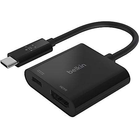 Belkin USB-C to HDMI + Charge Adapter - Adapter - 24 pin USB-C male to HDMI, USB-C (power only) female - black - 4K support, USB Power Delivery (60W)