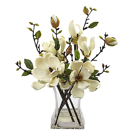 Nearly Natural 15"H Plastic Magnolia Arrangement With Vase,