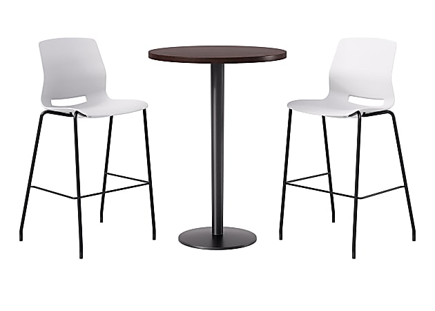 KFI Studios Proof Bistro Round Pedestal Table With Imme Barstools, 4 Barstools, Cafelle/Black/White Stools