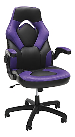 OFM Essentials 3085 Racing-Style Bonded Leather High-Back Gaming Chair, Black/Purple