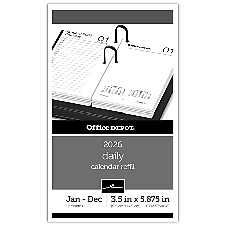 Office Depot Brand Daily Desk Calendar Refill, 3 1/2" x 6", White, January 2026 to December 2026, SP717D5026