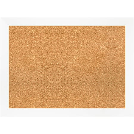 Amanti Art Rectangular Non-Magnetic Cork Bulletin Board, Natural, 31” x 23”, Cabinet White Narrow Plastic Frame