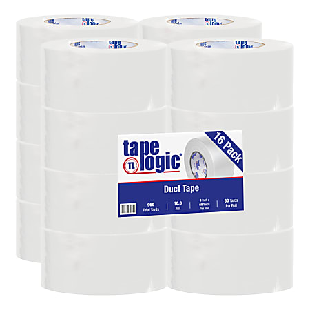 Tape Logic® Color Duct Tape, 3" Core, 3" x 180', White, Case Of 16