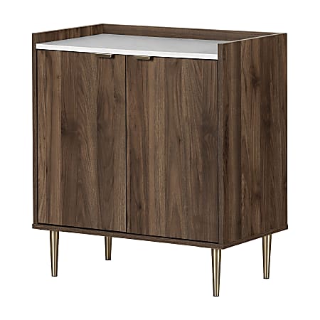 South Shore Hype 29"W Storage Cabinet, Natural Walnut/Faux Carrara Marble