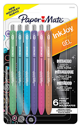 Paper Mate InkJoy Gel Pens, Metallic Pens, Retractable, Medium Point, (0.8mm) Assorted Colors, 6 Count
