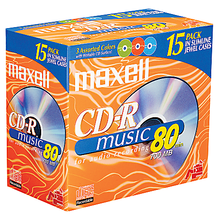 Maxell® Music CD-R With Color Jewel Cases, Pack Of 15
