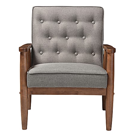 Baxton Studio Noel Fabric Lounge Chair, Gray/Dark Walnut