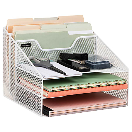 Mind Reader Desktop Vertical Paper Tray Organizer, 9-1/2” H x 11-1/2” W x 12-1/2” D, White