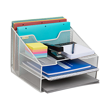 Mind Reader Desktop Vertical Paper Tray Organizer, 9-1/2” H x 11-1/2” W x 12-1/2” D, White