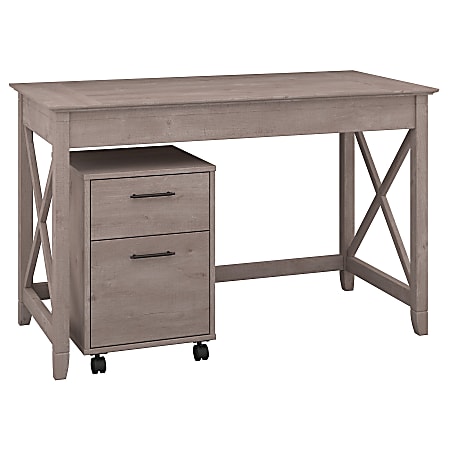 Bush Furniture Key West 48"W Writing Desk With 2 Drawer Mobile File Cabinet, Washed Gray, Standard Delivery