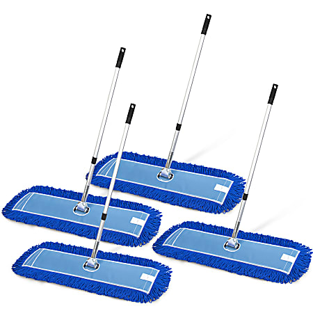Gritt Commercial All-In-One Microfiber Dust Mop Sets With 72" Telescopic Handle, 36", Blue/Silver, Pack Of 4 Sets