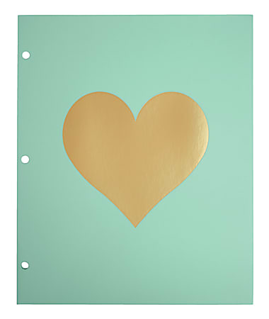 Divoga® 2-Pocket Paper Folder, Hearts Collection, Letter Size, Mint/Gold