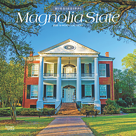 2025 BrownTrout Magnolia State Mississippi Places Monthly Square Wall Calendar, 12" x 12", American States, Jan to Dec 2025, 9781975485795