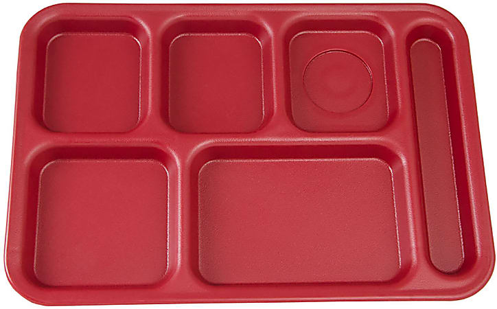 Cambro Camwear 6-Compartment Serving Trays, 10" x 14-1/2", Cranberry, Pack Of 24 Trays