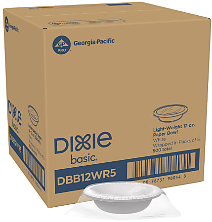 Dixie® Basic Wrapped Paper Bowls, 12 Oz, White, Pack Of 100 Bowls, Case Of 5 Packs