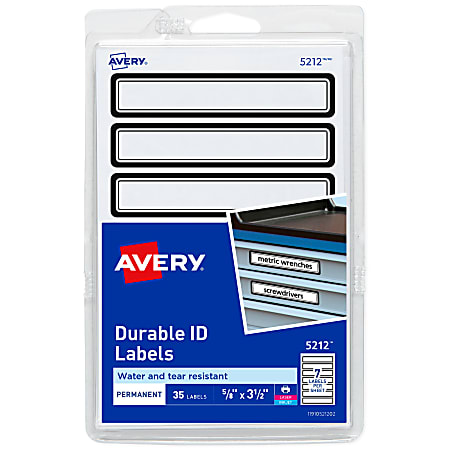 Avery® Durable ID Writable and Printable Labels, 5212, 5/8" x 3-1/2", White With Black Border, Pack of 35 Total