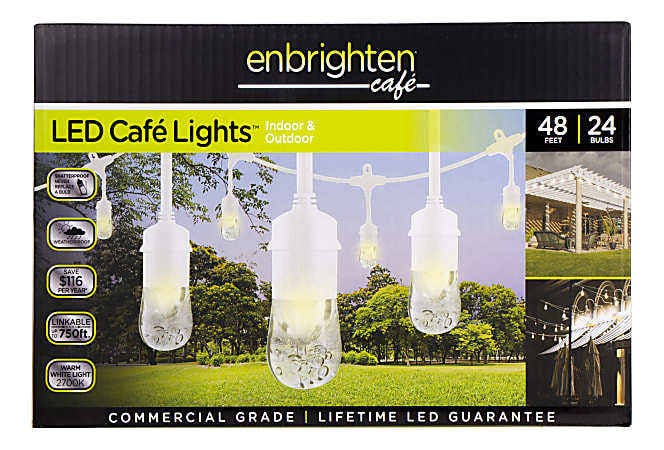 Jasco Enbrighten Classic LED Caf Lights, 48', Indoor/Outdoor, White Cord/Multicolor Lights