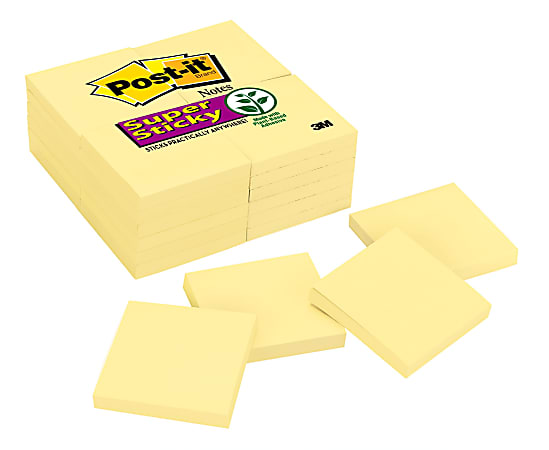 Post-it Super Sticky Notes, 3 in x 3 in, 24 Pads, 90 Sheets/Pad, 2x the Sticking Power, Canary Yellow