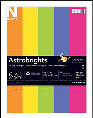 Neenah Astrobrights® Bright Color Catalog Envelopes, 9" x 12", Assortment #2, Pack Of 25