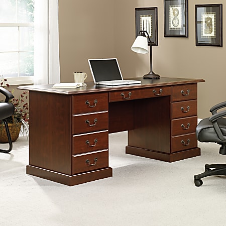 Sauder® Heritage Hill 65"W Double-Pedestal Writing Desk, Classic Cherry