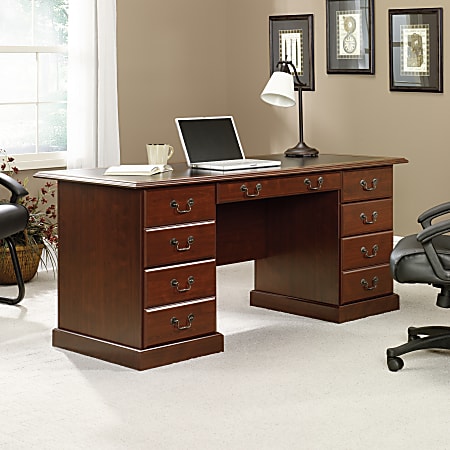 Sauder&reg; Heritage Hill 65"W Double-Pedestal Writing Desk, Classic Cherry